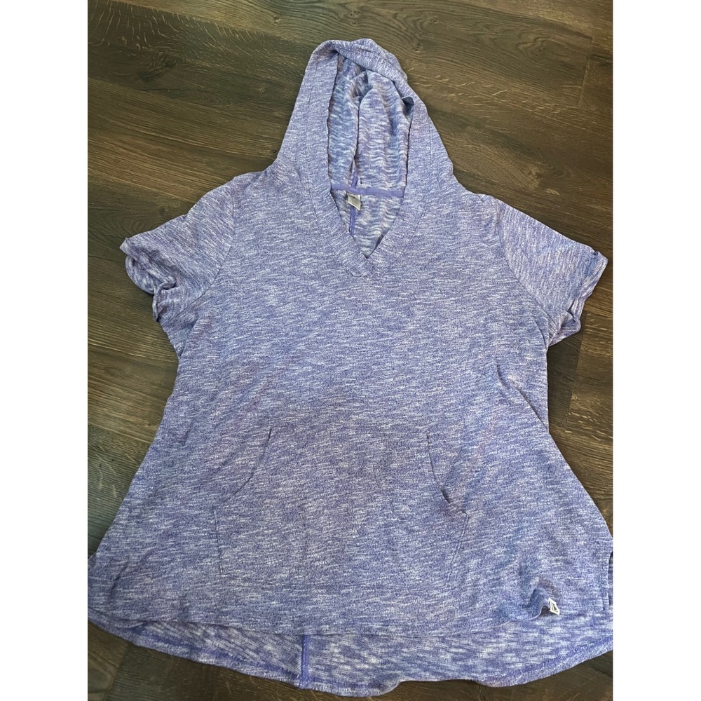 LB Active Womens Purple  Short Sleeve Hoodie V-Neck Athleisure Top 22 24